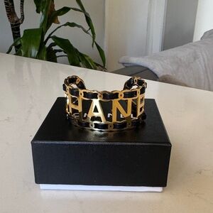 CHANEL Black and Gold Chain Cuff